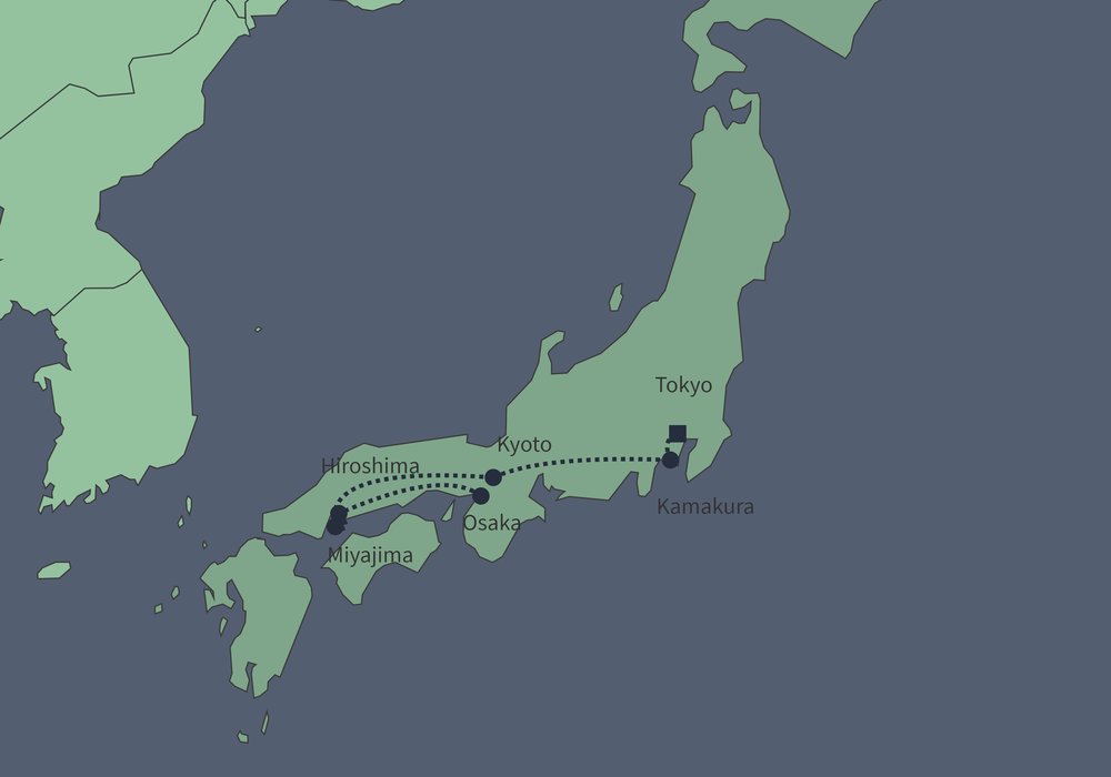 Routekaart van Japan met Nederlandse locals