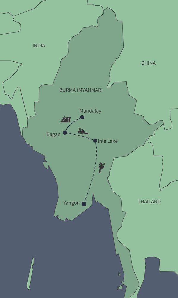 Routekaart van Het mooiste van Myanmar