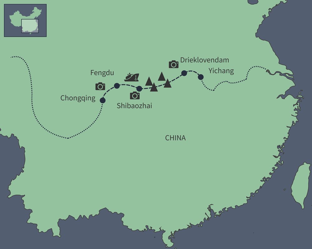 Routekaart van Cruise over de Yangtze rivier