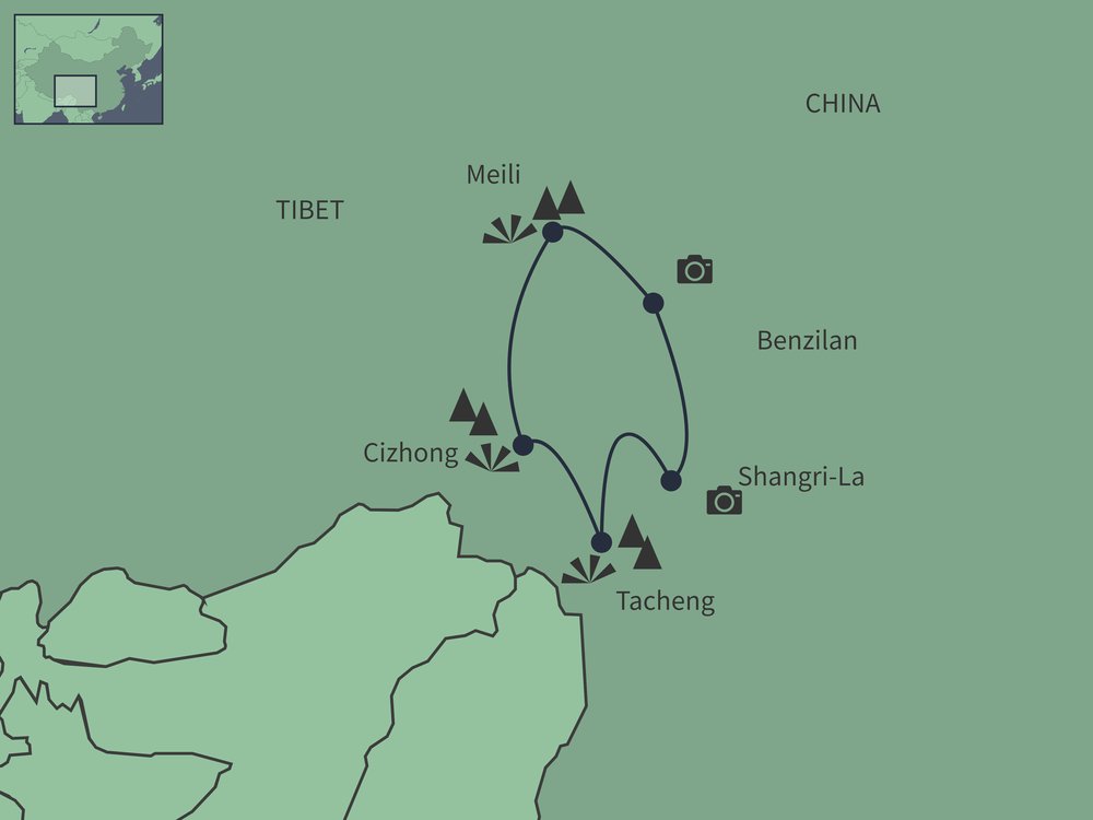 Routekaart van Tibetaans Yunnan in stijl