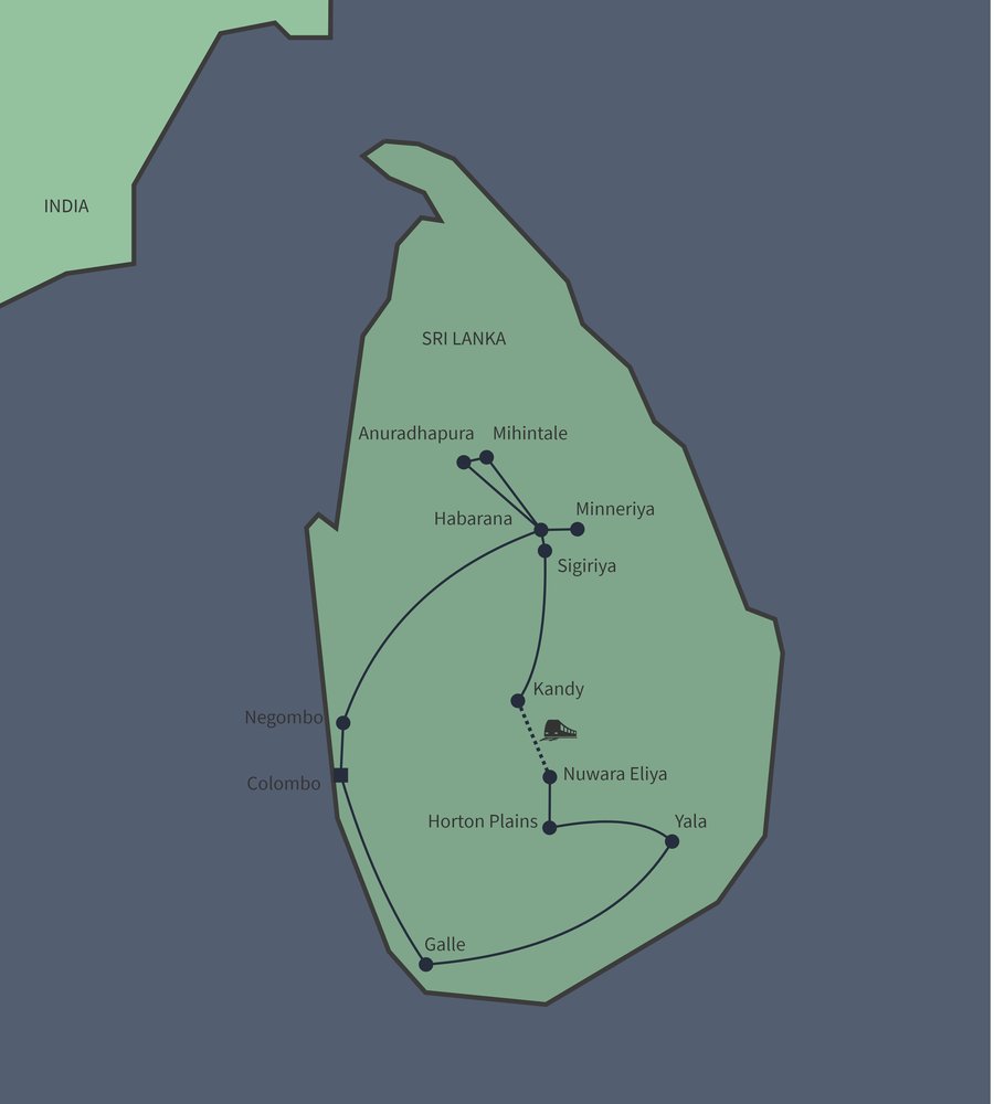 Routekaart van Klassiek Sri Lanka