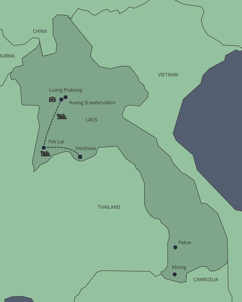 Routekaart van Cruise van Luang Prabang naar Vientiane