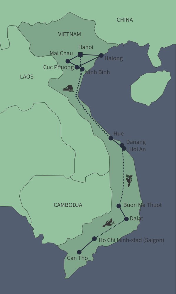Routekaart van Vietnam actief en afwisselend