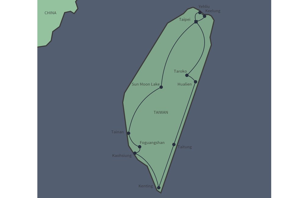 Routekaart van Groepsreis langs het mooiste van Taiwan