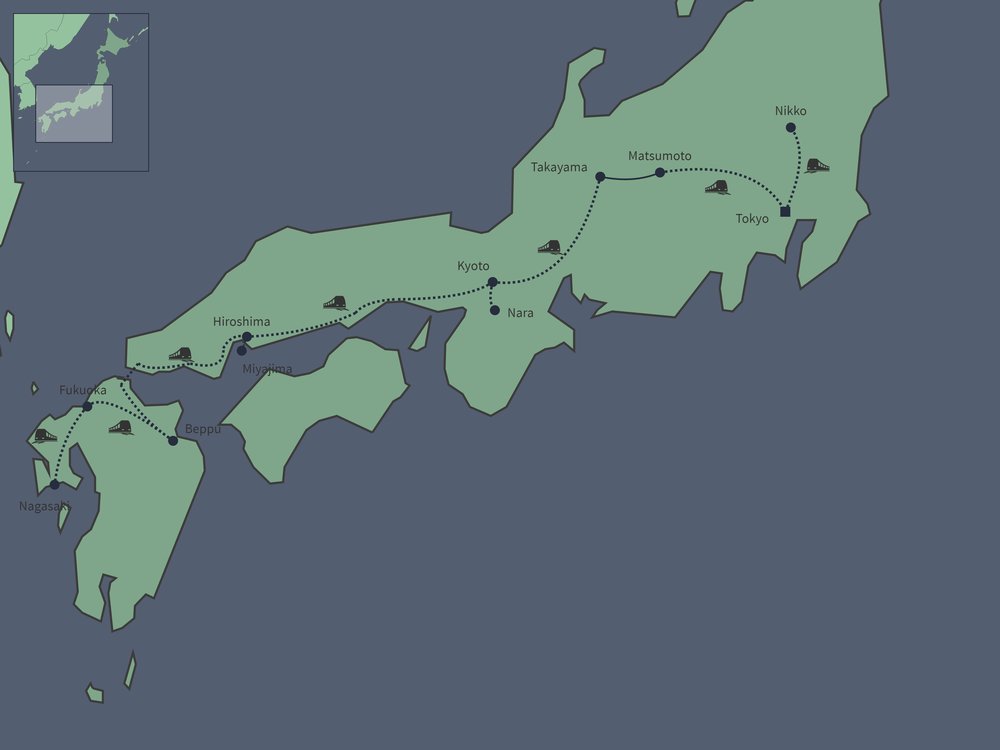 Routekaart van Japan Minshuku tour