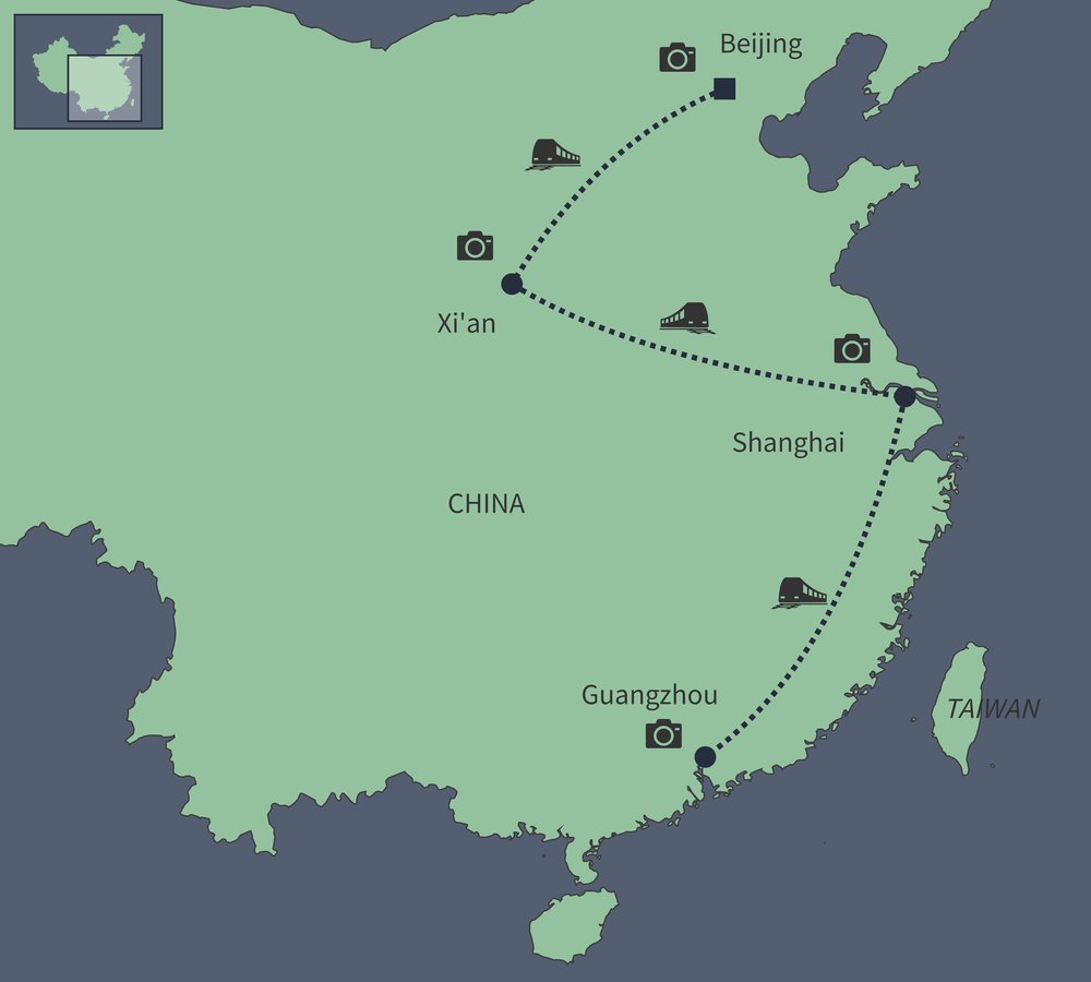 Routekaart van Trendy China per bullettrein