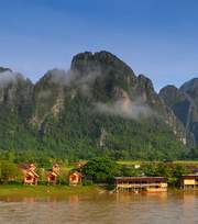 Vang Vieng gelegen aan de Mekong rivier