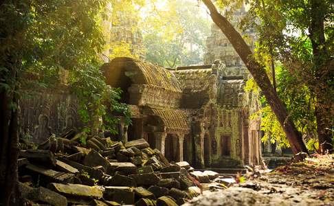 De prachtige jungle tempel Ta Phrom in het Angkor gebied